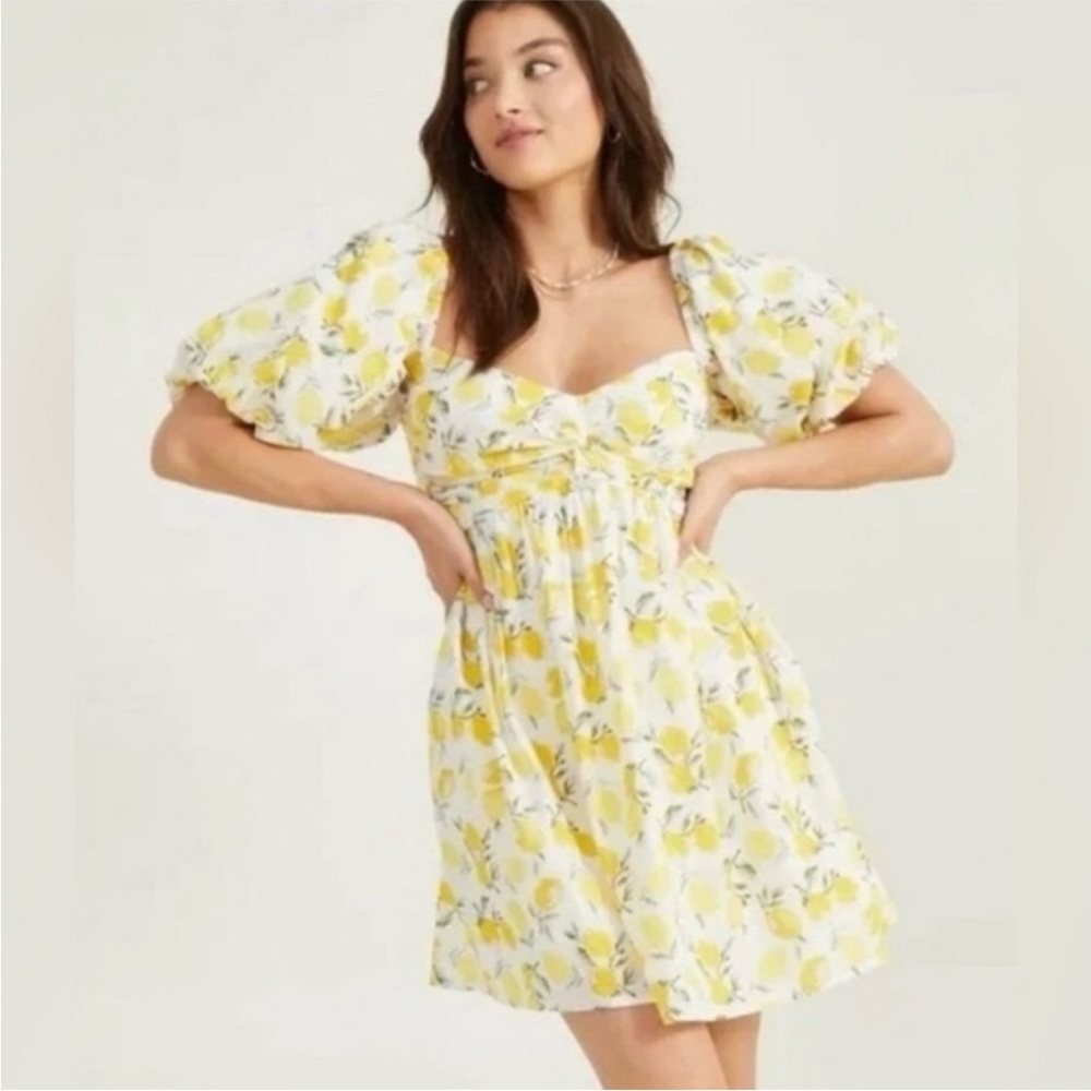 Trixxi lemon print puff sleeve mini babydoll dress